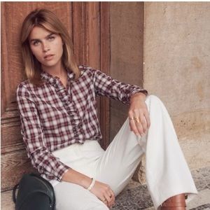 Sezane Solange Ecru Rouge Blouse 34